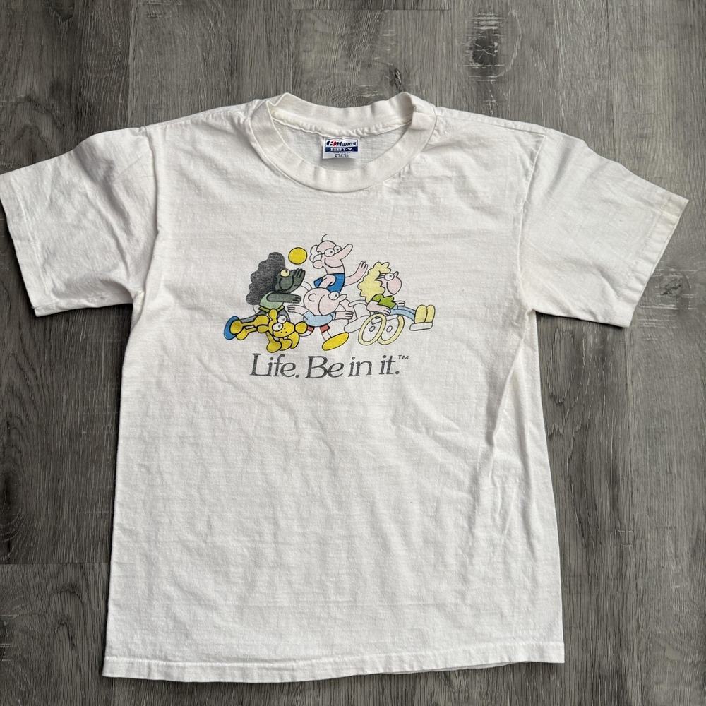 Vintage Life Be In It Shirt Mens Medium White Hanes Cartoon Sports 80s Tee
